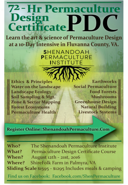 Shenandoah Permaculture Institute August PDC Fluvanna County, Virginia